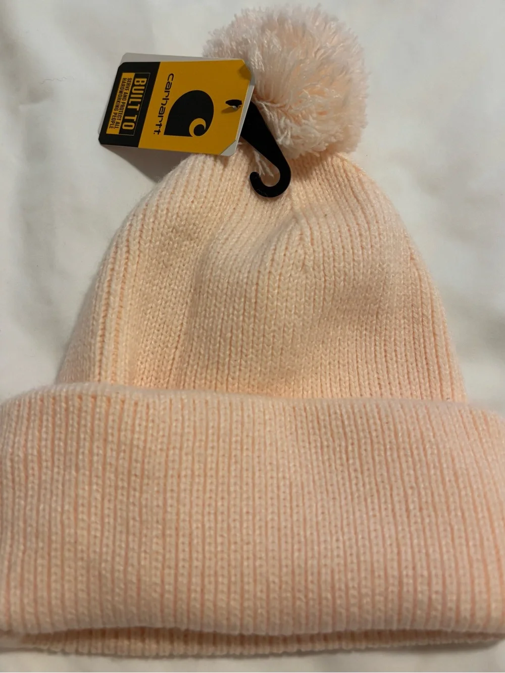 Carhartt Women’s Knit Pom Pom Cuffed Beanie Peach Pink NWT One Size